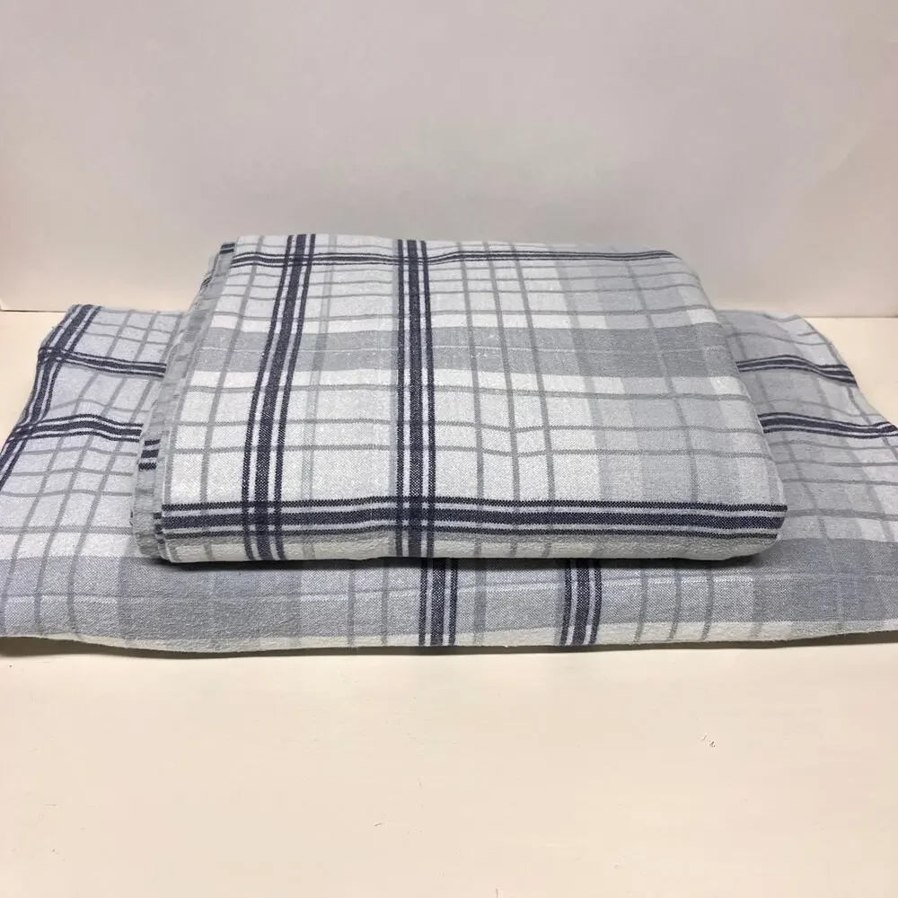 Ugg Cotton Flannel Twin Sheet Set Gray Blue Plaid